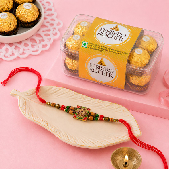 Rocher Chocolate with Traditional Stonework Rakhi