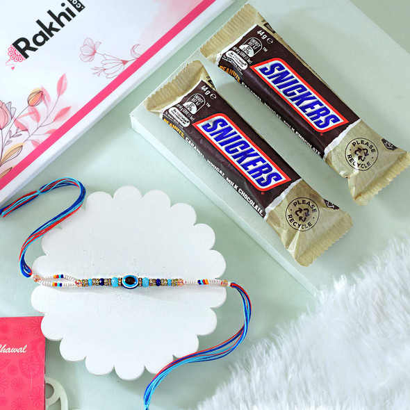 Lucky Evil Eye Rakhi with Snickers Chocolates