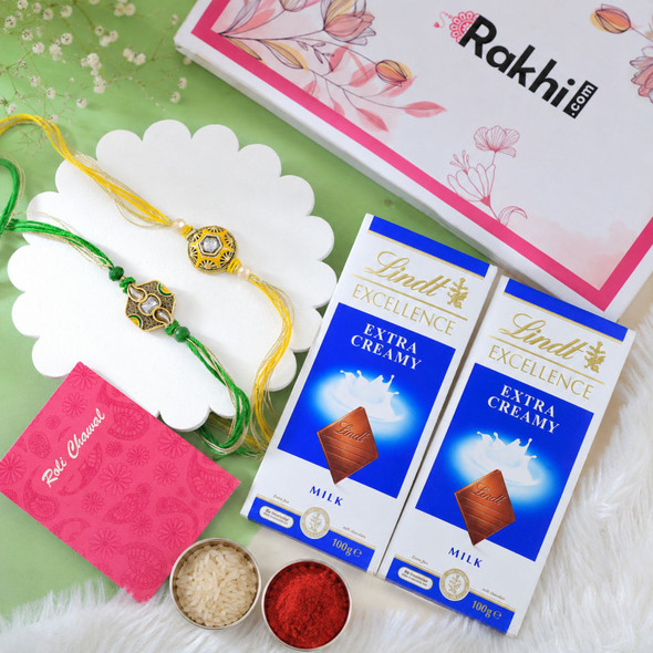 Twin Rakhis with Lindt Extra Creamy Chocolates for Siblings