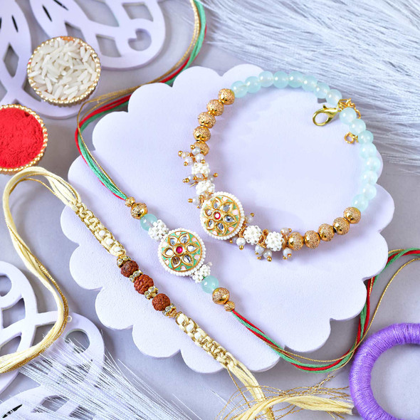 Rudraksha Rakhi with Royal Bhaiya Bhabhi Rakhi