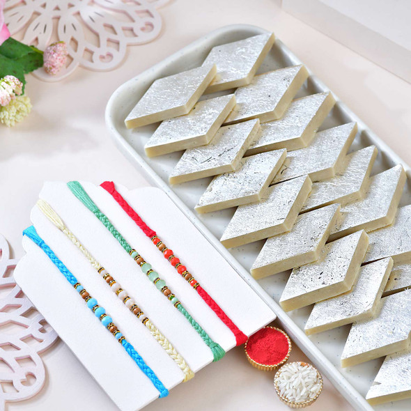 Fascinating Four Rakhi with Kaju Katli