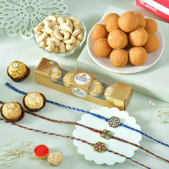 3 Designer Rakhi Premium Hamper