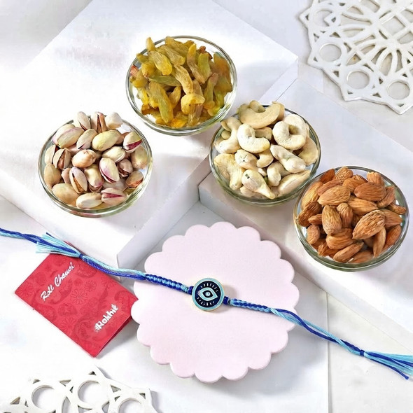 Evil Eye Protection Rakhi Dry Fruit Hamper