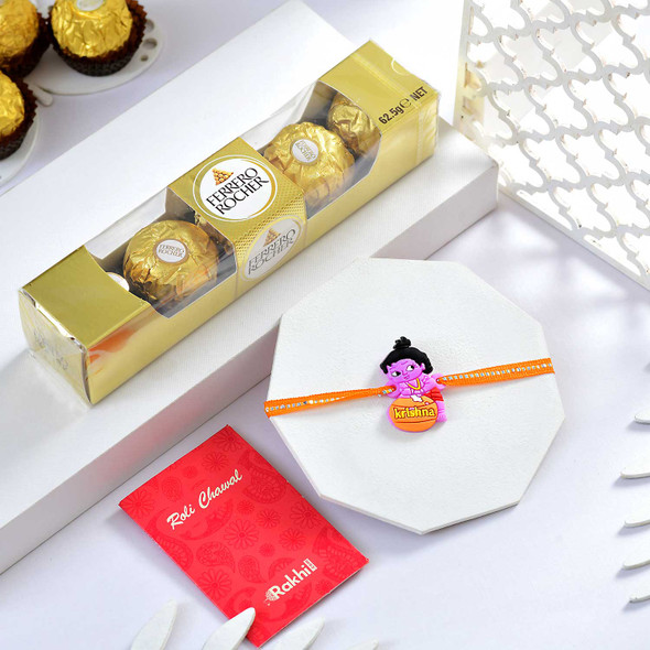 Baby Krishna Kid's Rakhi With Ferrero Chocolates