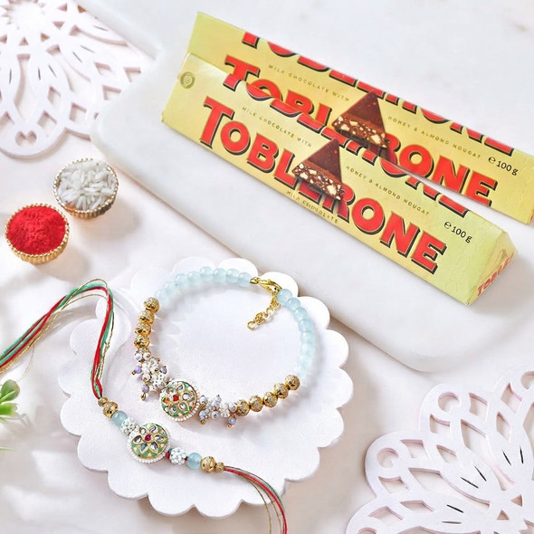 Prem Bandhan Bhaiya Bhabhi Rakhi Set With Toblerone Chocolates
