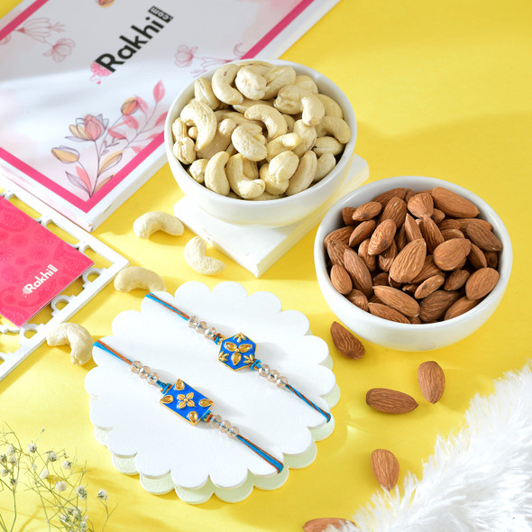 Royal Blue Rakhi Set with Assorted Dryfruits