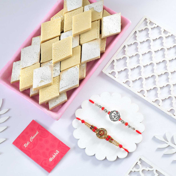 Om Rakhi Set with Kaju katli