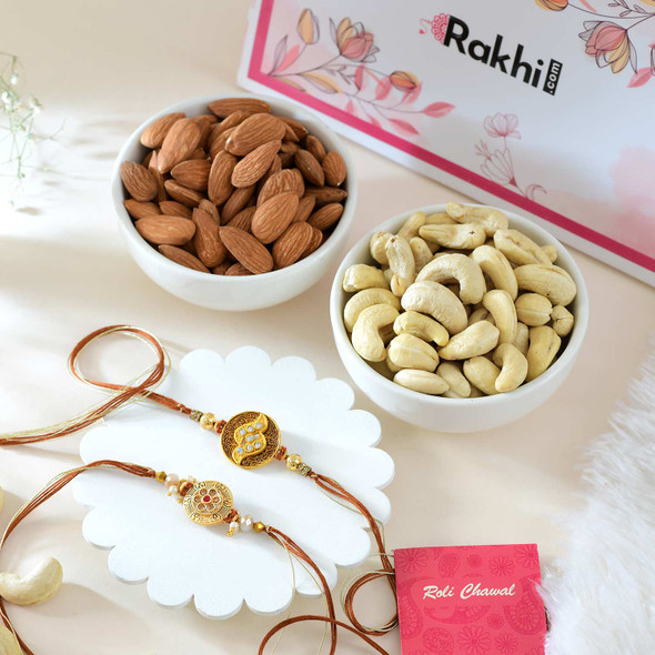 Golden Moti Duos Rakhi with Assorted Dryfruits