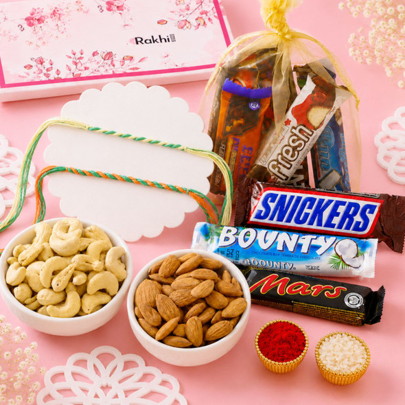 Pair of Mauli Rakhis  Chocolate & Dry Fruit Delight