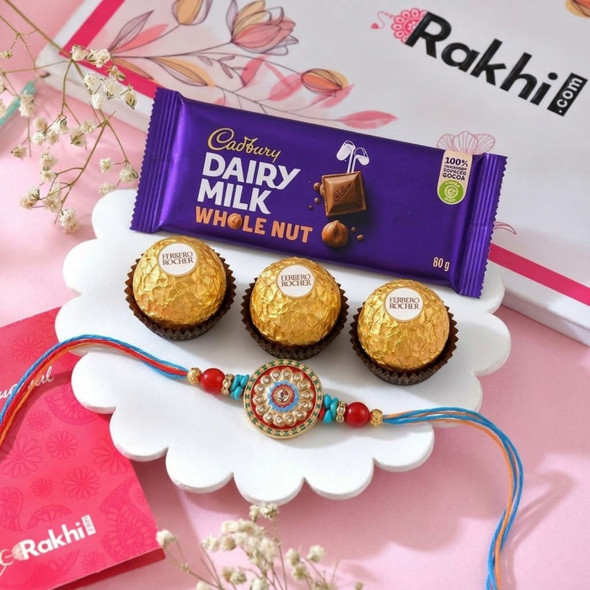 Designer Rakhi with Ferrero Rocher & Dairy Milk Chocolate