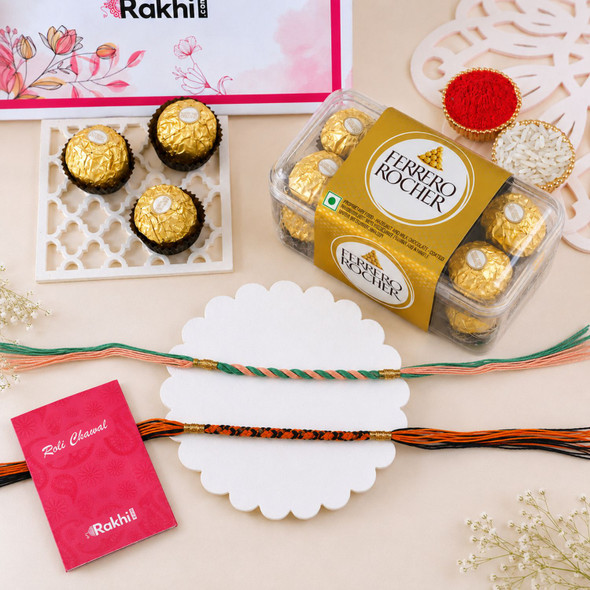 Handcrafted Rakhi Duo and Rocher Chocolates