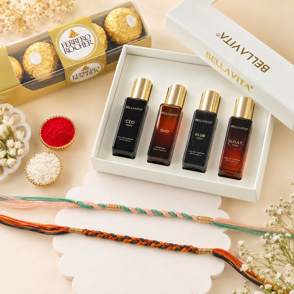 Bella Vita Perfume & Ferrero Rocher Choco Rakhi Gift Hamper
