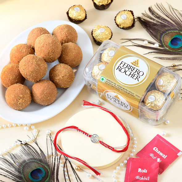 Premium Silver Khanda Rakhi Sweet & Chocolate Hamper