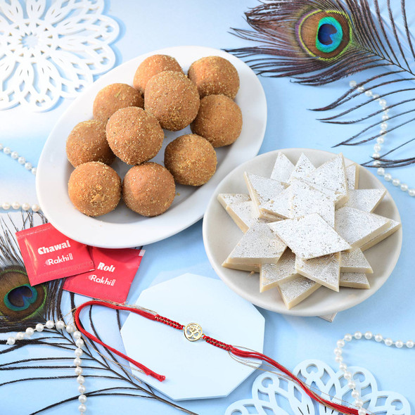 Gold Plated Divine Om Rakhi Sweet Gift Combo