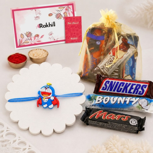 Doraemon Kids Rakhi with Assorted Chocolates: 10 Pcs