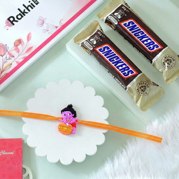 Krishna Kids Rakhi with Snickers Chocolates