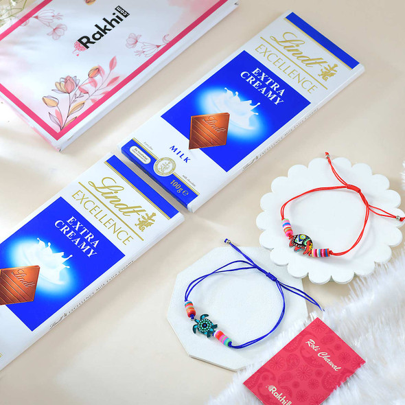 Cute Two Kids Rakhi Lindt Chocolate Delight