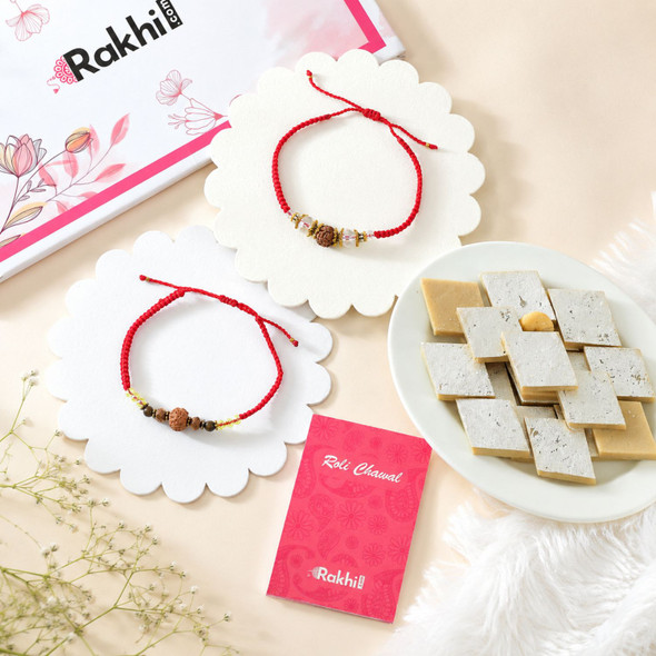 Divine Rudraksha Rakhi and Kaju Sweet Combo