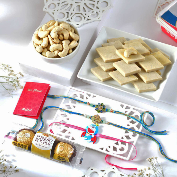 Royal Three Rakhi Sweet & Nut Delight