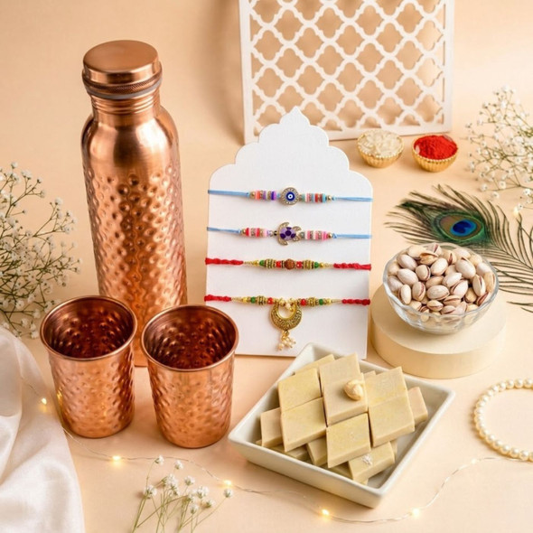 Premium Copper Rakhi Gift Set