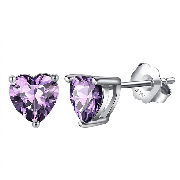 Amethyst Heart 925 Sterling Silver Stud Earrings