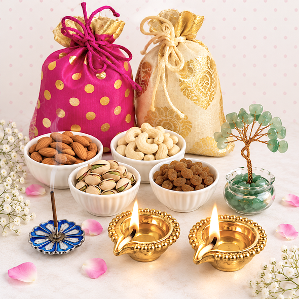 Dryfruits Diyas And Good Luck Tree