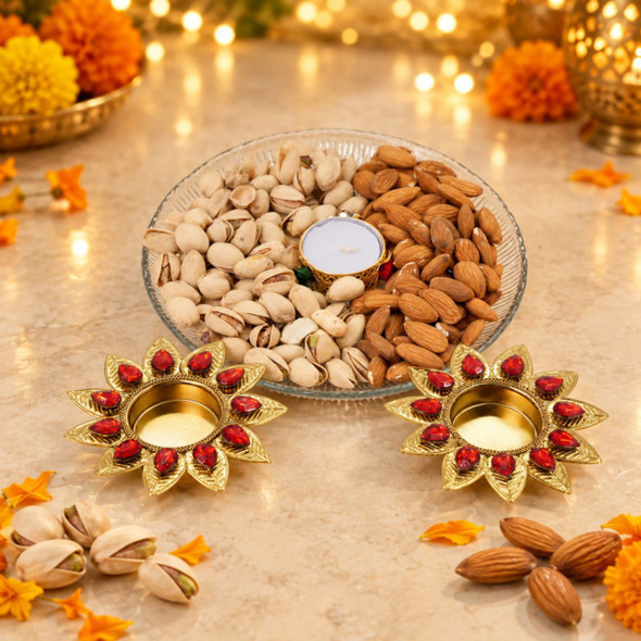 Festive Dry Fruit & Diya Platter