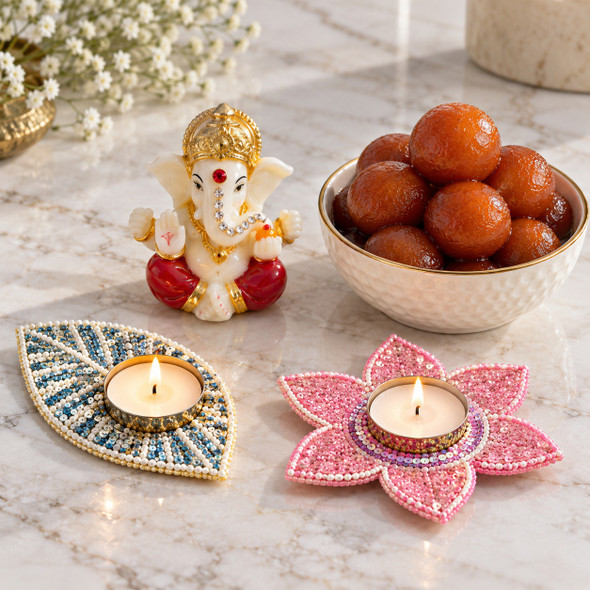 Ganesha Tealight And Gulab Jamun Hamper