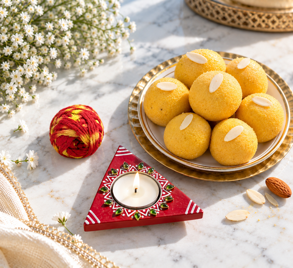 Besan Laddu And Tealight Hamper Of Bhaidooj