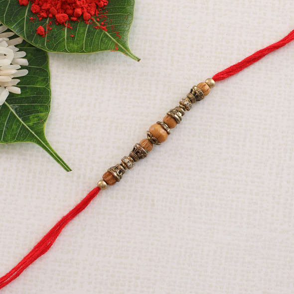 Metallic & Wooden Beads Rakhi -For UAE