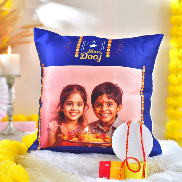Personalized Bhai Dooj Cushion & Traditional Thread