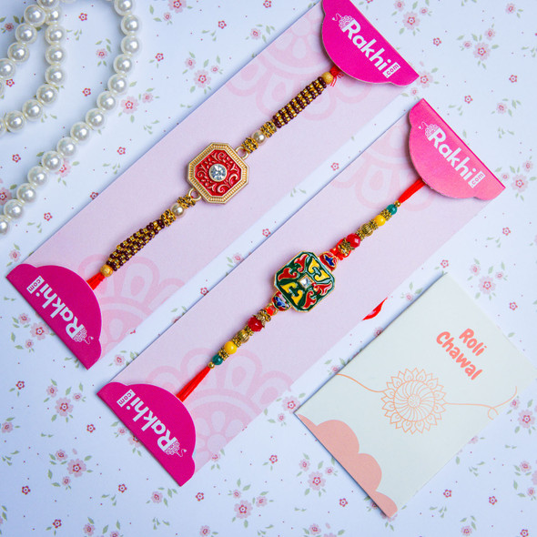 Meenakari Rakhi Set for Bhaiya - For Australia