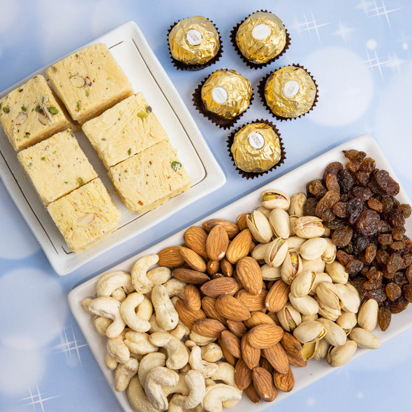 Celebration Diwali Hamper with Nuts, Chocolates and Soan Papdi