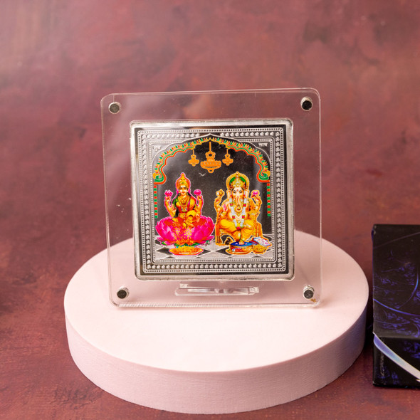 Laxmi & Ganesha Colorful Silver Frame 50gm (999 Silver)