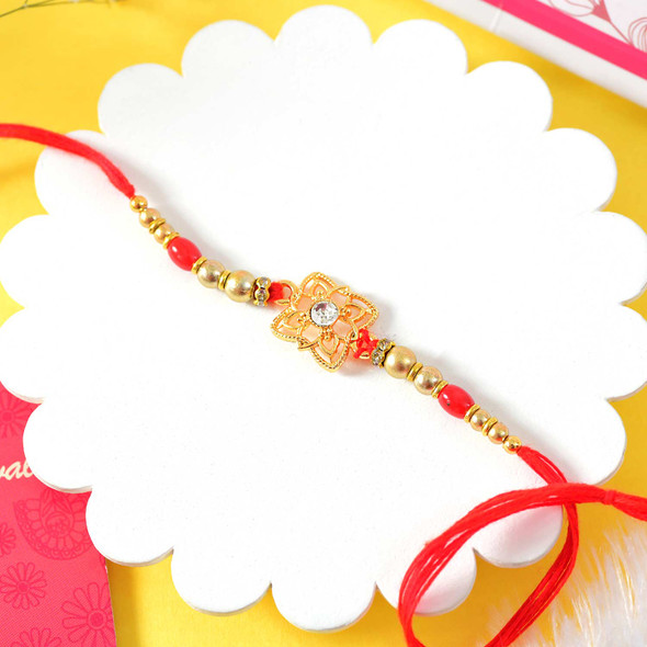 Designer Flower Rakhi With Soanpapdi And Cashew