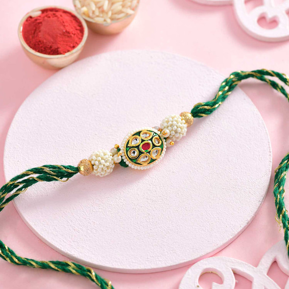 Bhaiya Bhabhi Golden Green Rakhi Set