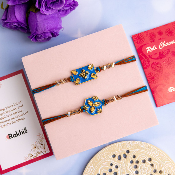 Bluish Duos Rakhi with Dry fruits