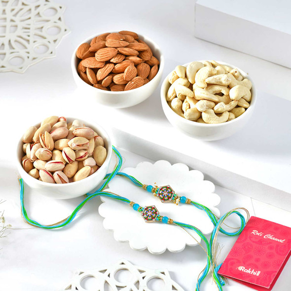 Two Attractive Rakhi With Dry Fruits