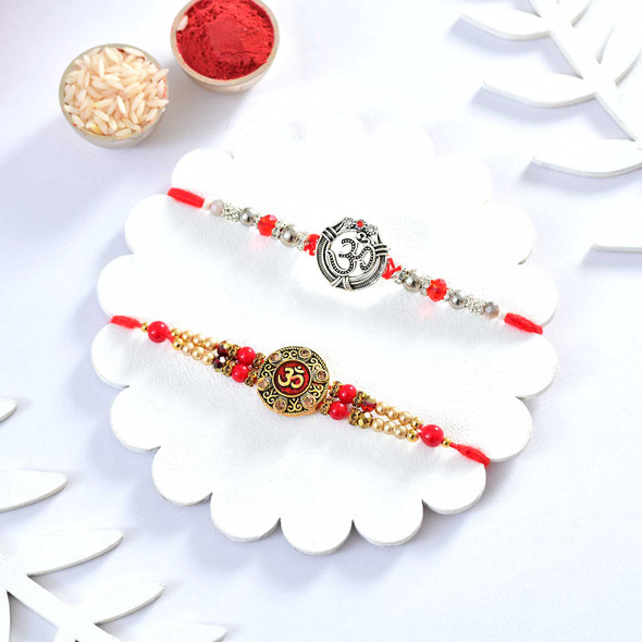 Pair of Spiritual Rakhi with Kaju Katli