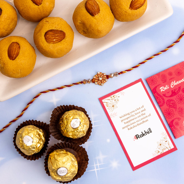 Besan Laddu & Ferrero Rocher with Beautiful Rakhi- For Canada