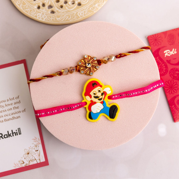 Kundan Bracelet Rakhi With Kaju Katli And Ferrero Rocher uk | Gift Kundan Bracelet  Rakhi With Kaju Katli And Ferrero Rocher- FNP