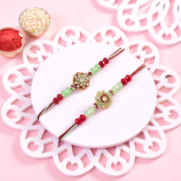Green Beaded Flower Rakhi