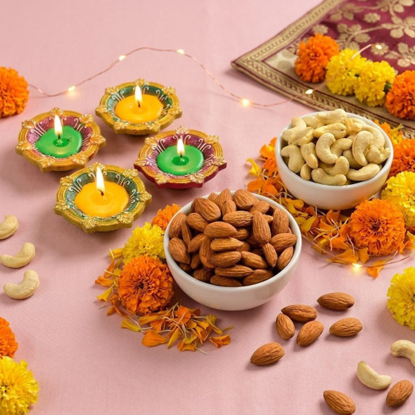 Healthy Dryfruits with Set of 4 Diyas