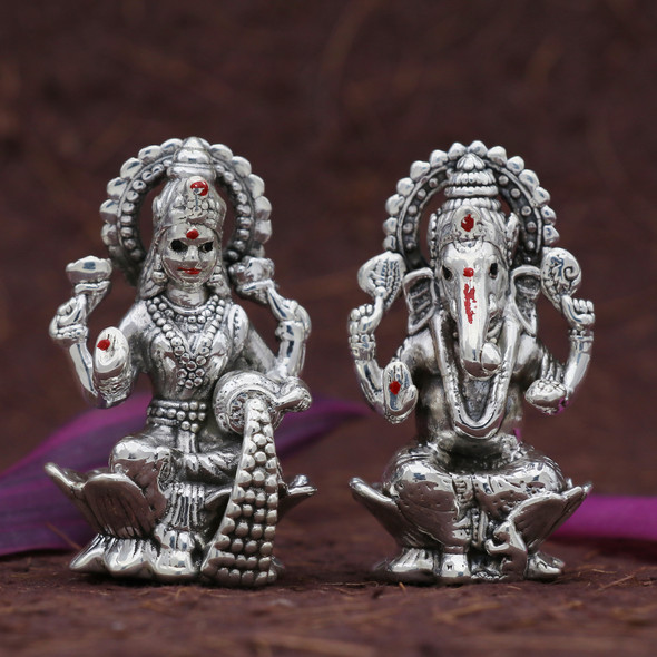 Silver Laxmi Ganesha Idols with Chocolate Coated Almonds