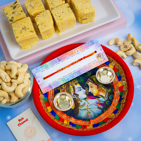 Auspicious Pooja Thali with Bhaidooj Thread & Gourmet Hamper