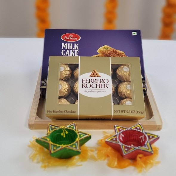 Milk Cake Ferrero Rocher and Diya for Diwali Celebration