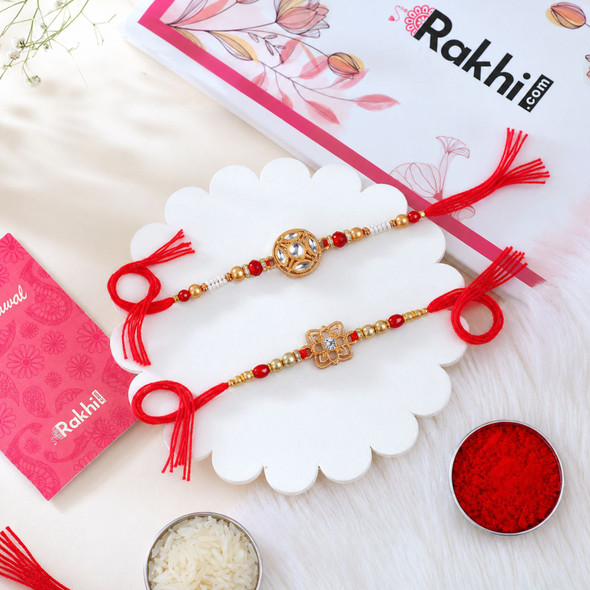 Set of 2 Floral Design Rakhis with Kaju Katli