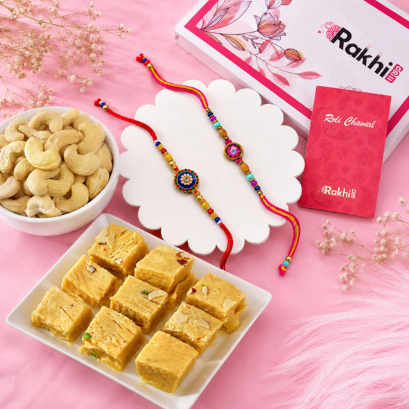 Set of 2 Rakhi with Soan Papdi & Cashew
