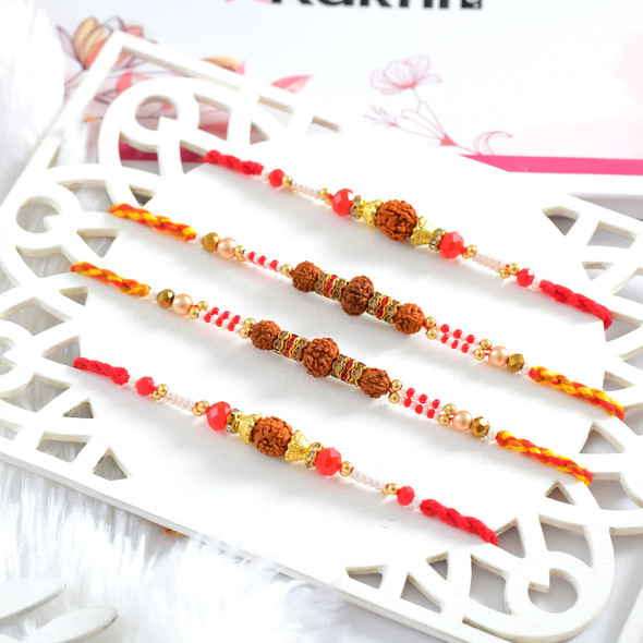 Four Rudraksh Bhai Rakhi Set