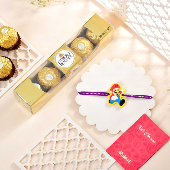 Super Mario Kids Rakhi With Ferrero Rocher